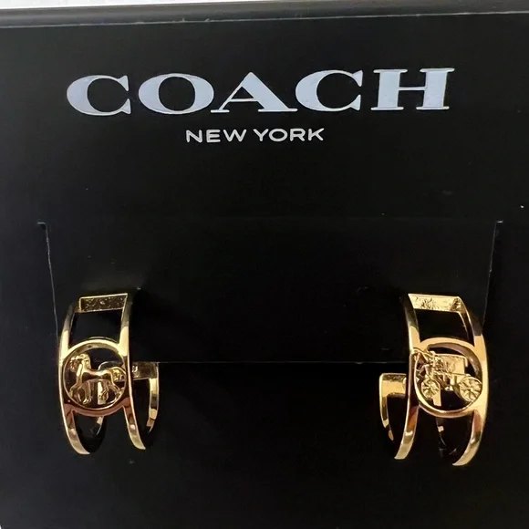 Coach Gold Horse & Carriage Earrings NWT - Picture 1 of 7